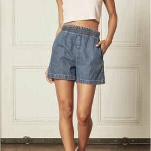 l&M Premium Denim Shorts Womens High Rise Blue Jean Pockets Wide Leg Cotton L